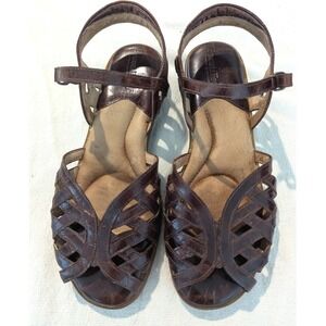 BeautiFeel Womens Brown Leather Woven Cage Wedge Sandals Israel Size 38 62651